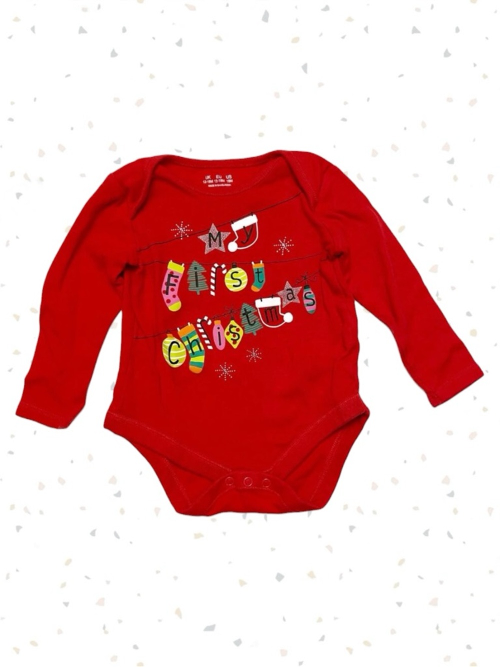 My First Christmas Red Holiday Bodysuit Ornaments Long Sleeve Baby Size 18m
